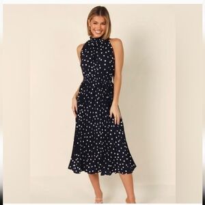 NWT Petal & Pup New ith tag - Deanna Pleat Dress with navy and white Polkadot